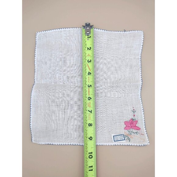 Vintage Hand-Embroidered Linen Napkins Handkerchief Floral Patterns Set Of 12 - Picture 5 of 14